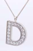 Brilliant White Gold Diamond Initial D Pendant on Chain