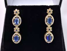 Precious 3.50CTW Kyanite & 1.33CTW Diamond Dangle Earrings in Gold Plated Sterling Silver
