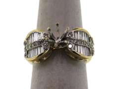 Baguette Diamond Ring with Blossoming Diamond Centerpiece on 14k Gold Band