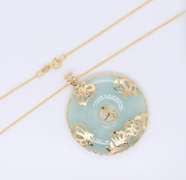 Handsome Yellow Gold Jade Good Fortune Butterfly Pendant on Chain