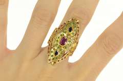 18K Yellow Gold 3.39 Ctw Ruby Sapphire Emerald Encrusted Ring