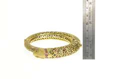 9K Yellow Gold Ruby Emerald Encrusted Fish Pisces Bangle Bracelet
