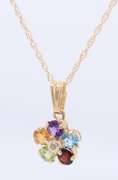 Attractive Yellow Gold Multi Gemstone Flower Pendant on Chain