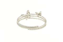 Sterling Silver Pave Encrusted Butterfly Wrap Coil Spiral Bracelet
