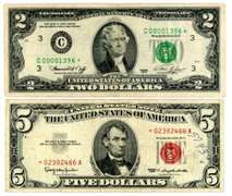 2 US Star Notes: 1976 $2, and 1963 $5