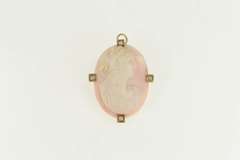 10K Yellow Gold Victorian Carved Shell Cameo Seed Pearl Pendant/Pin