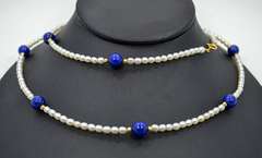 Lapis Lazuli Ball and Freshwater Cultured Pearls Necklace With 18k Yellow Gold Accents