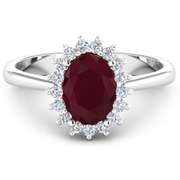 Elegant 14 Kt White Gold Ruby Diamond Ring