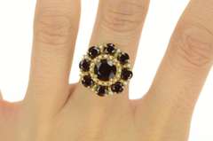 14K Yellow Gold 5.50 Ctw Garnet Seed Pearl Round Cocktail Ring
