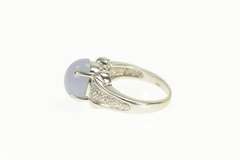 14K White Gold Blue Agate Diamond Cabochon Statement Ring