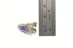 Sterling Silver Blue Enamel 3D Tiger Lion Ornate Wrap Ring
