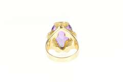14K Yellow Gold Oval Amethyst 1950's Scalloped Cocktail Ring