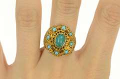18K Yellow Gold Elaborate Turquoise Oval Domed Filigree Ring
