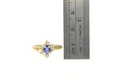 14K Yellow Gold Oval Syn. Sapphire Diamond Cluster Ring