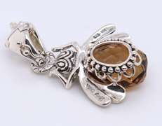 925 Sterling Silver Signed Quartz Fly Pendant