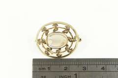 14K Yellow Gold Victorian Oval Moonstone Seed Pearl Vine Pin/Brooch