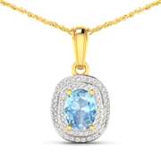 14 Kt Yellow Gold Aquamarine Diamond Pendant