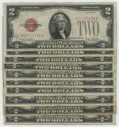 10 Series of 1928 Small Size $2 Red Seal Notes in circ