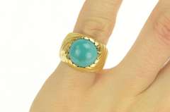 18K Yellow Gold Vintage Turquoise Cabochon Swirl Twist Ring