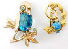 2 Charming Vintage Sterling Vermeil Pins