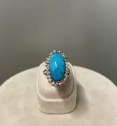 Vintage 14k White gold ring with Turquoise and Diamond