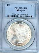1921 Morgan Silver Dollar in PCGS MS64