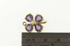 14K Yellow Gold Pear Amethyst Seed Pearl Clover Shamrock Charm/Pendant