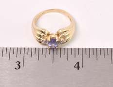 Gorgeous Purple Gemstone and Diamond Ring in 14K Yellow Gold