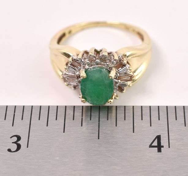Simply Beautiful 14K Yellow Gold Emerald and Diamond Ring