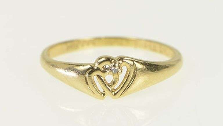 10K Yellow Gold Diamond Heart Vintage Love Symbol Ring