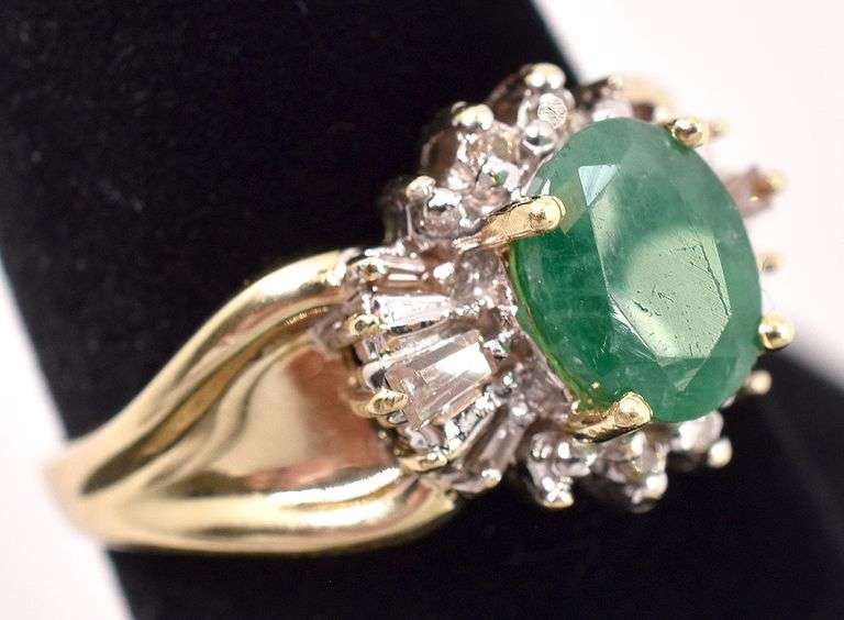 Simply Beautiful 14K Yellow Gold Emerald and Diamond Ring