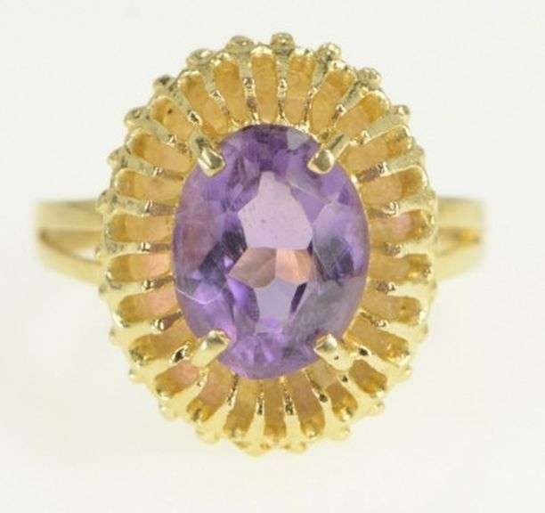 14K Yellow Gold Oval Amethyst Vintage Filigree Statement Ring