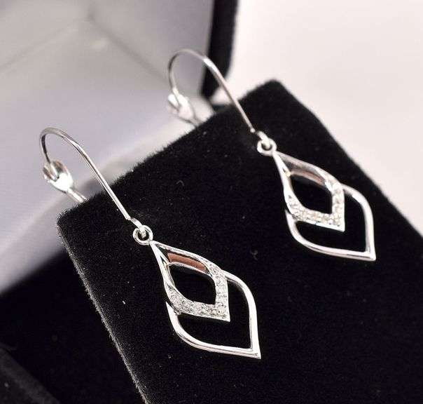 Astounding 10K White Gold Dangle Drop Diamond Earrings