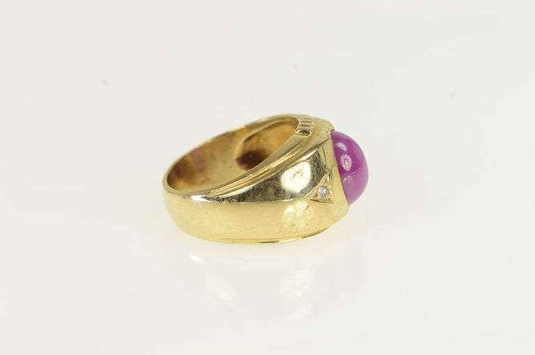 14K Yellow Gold Oval Syn. Star Ruby Diamond Vintage Ring