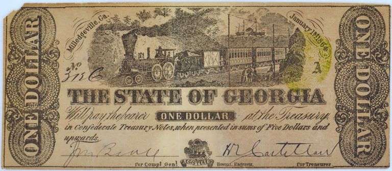 January 4th 1864 State Of Georgia One Dollar Circulated