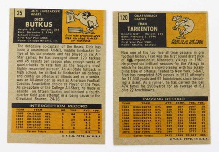 2 Topps 1971 Football Greats