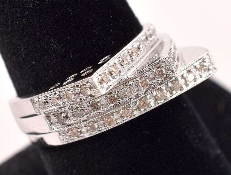 Sophisticated 14K White Gold Freestyle Multi-Layered Diamond Ring