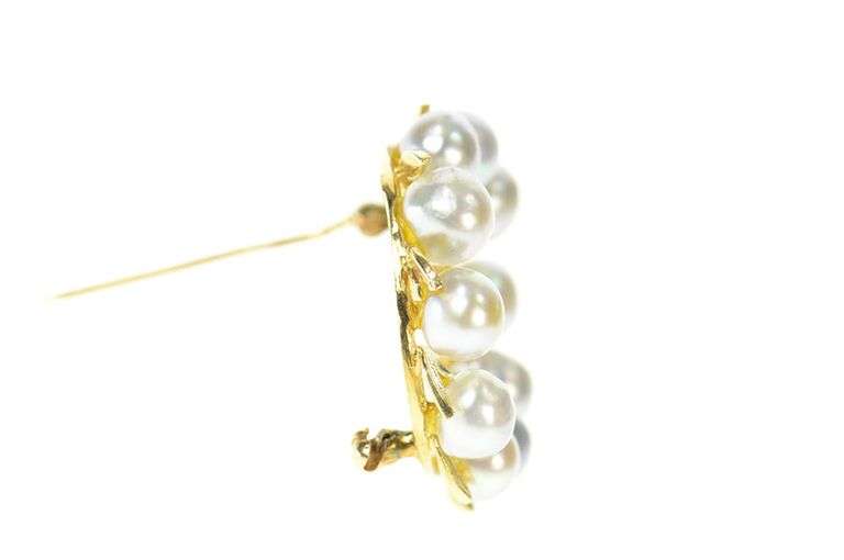 14K Yellow Gold Light Blue Pearl Wreath Statement Pin/Brooch