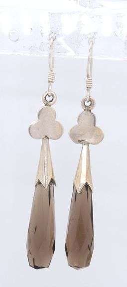 925 Sterling silver smokey quartz dangle earrings