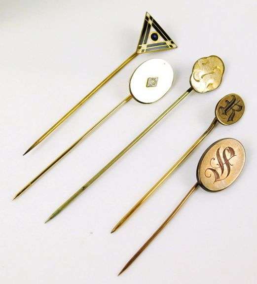 5 Antique Gold-Filled Stick Pins