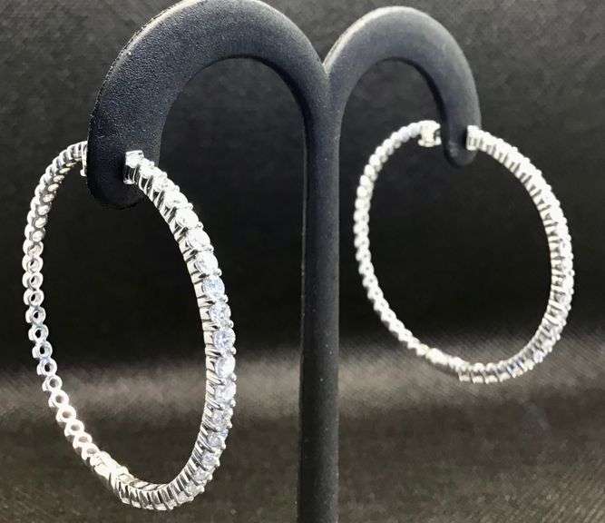 GORGEOUS AND TIMELESS 14K WHITE GOLD IN AND OUT DIAMOND HOOP EARRINGS