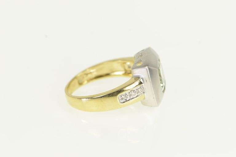 14K Yellow Gold Aquamarine Diamond Two Tone Vintage Ring