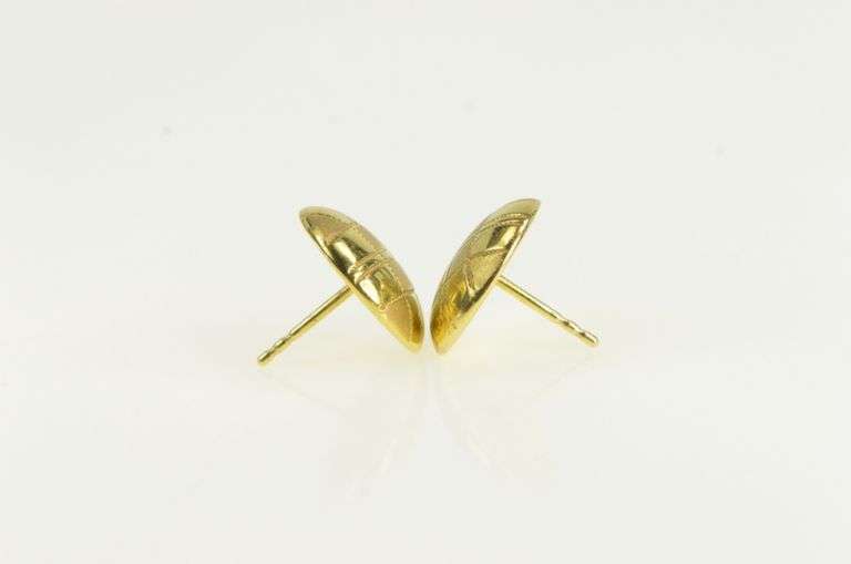 14K Yellow Gold Retro Domed Checkered Button Stud Earrings