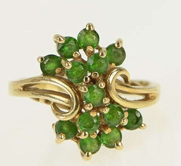 14K Yellow Gold Emerald Cluster Vintage Bypass Ring
