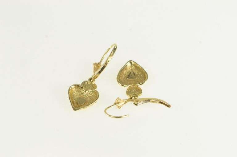 14K Yellow Gold Puffy Heart Love Symbol Dangle Earrings