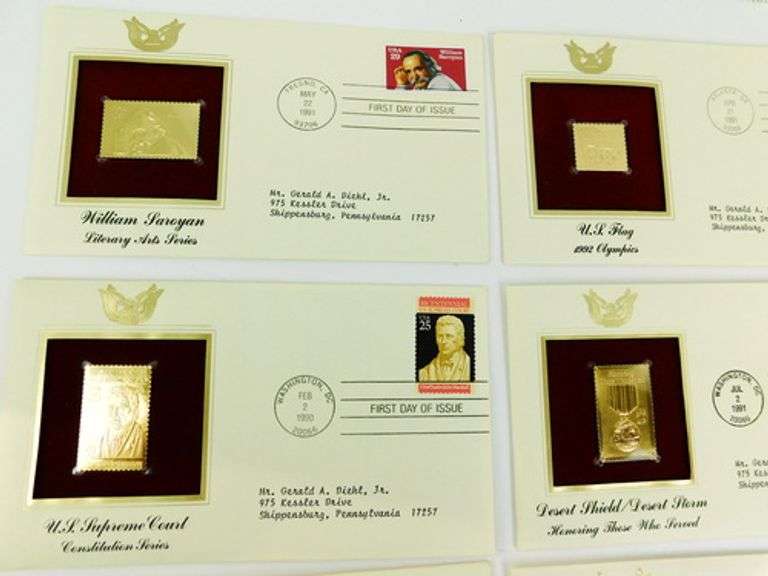 8 - 1st Day Covers w/22KT Gold Stamps