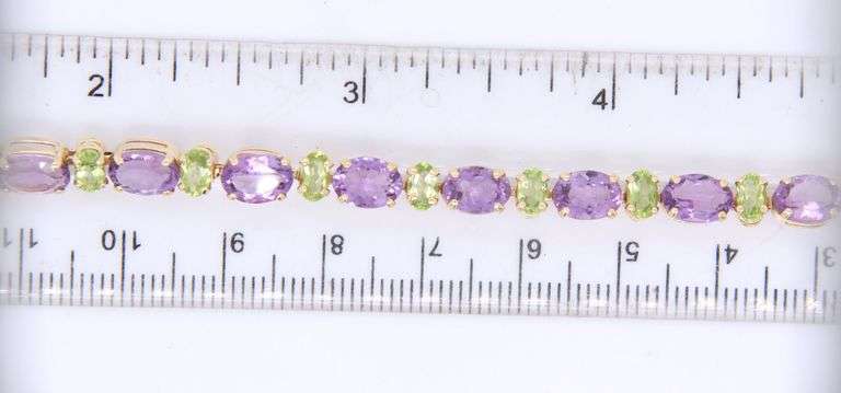 Handsome Yellow Gold Amethyst and Peridot Bracelet