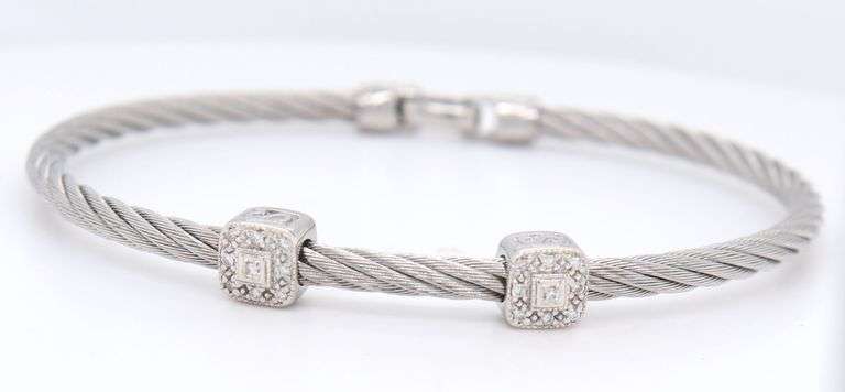Charriol classique two tone diamond two square station cable bracelet