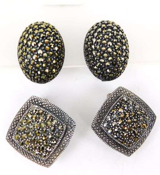 3 Pairs of Sterling Gemstone Clip Earrings