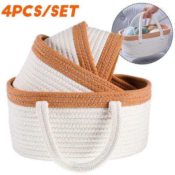 4x Cotton Rope Storage Baskets